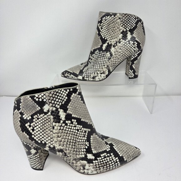 Marc Fisher Boots Women's 7.5 Snake Print Ankle Pointed Toe Block Heel Unno Moto - Picture 1 of 8